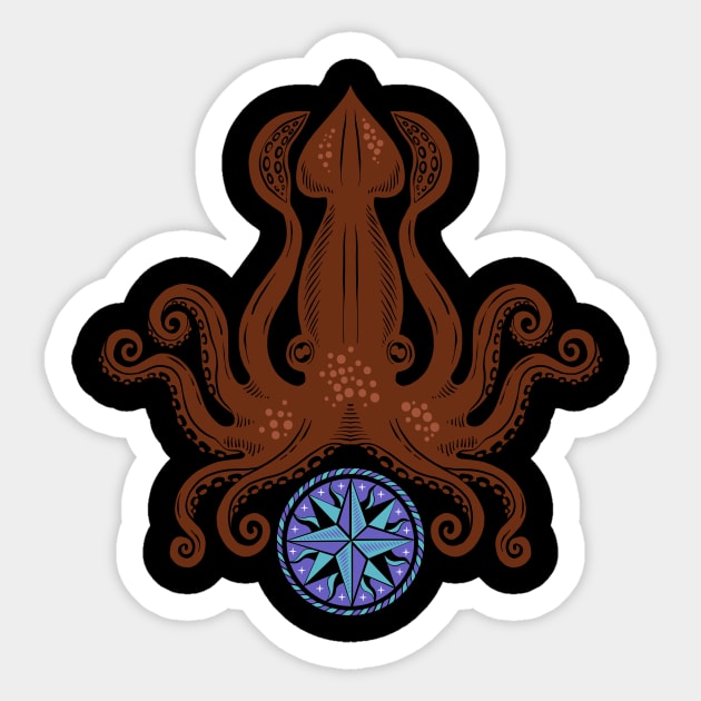 Octopus Compass Seafarer Sticker by Rebelform